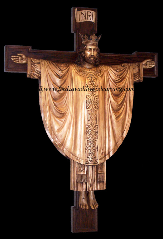 Christus Rex also called Christ the King. wood sculpture carved by Fred Zavadil