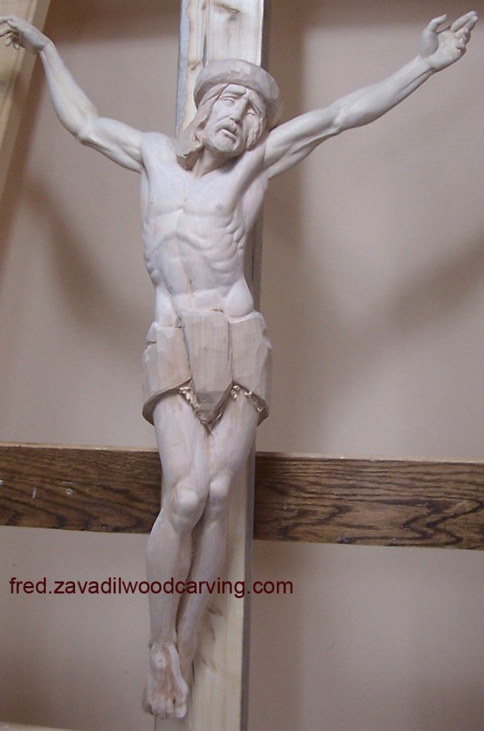 Custom religious wood carving, carved corpus