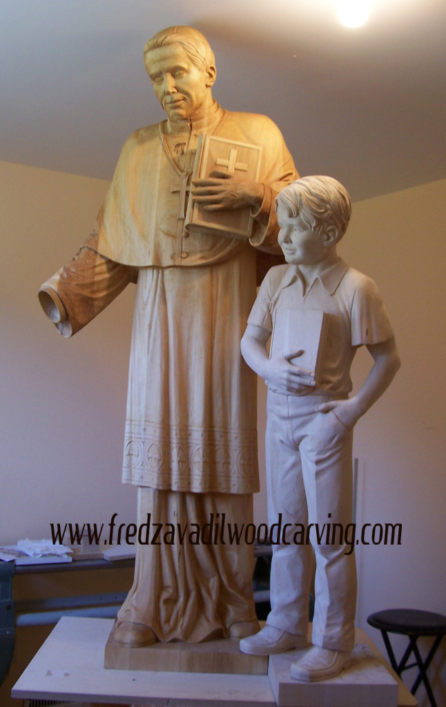 St. John Neumann, custom carved sculpture, catholic statues by Fred Zavadil