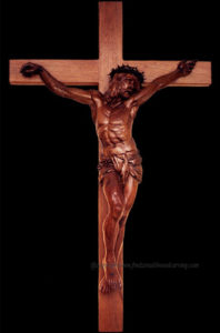 Custom crucifix, hand carved, mahogany wood carving, 5' (150cm)