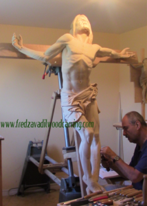 Jesus, custom crucifix carved from basswood, catholic statue by Fred Zavadil