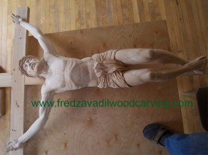 Carved crucifix, wood sculpture of Jesus, 5'