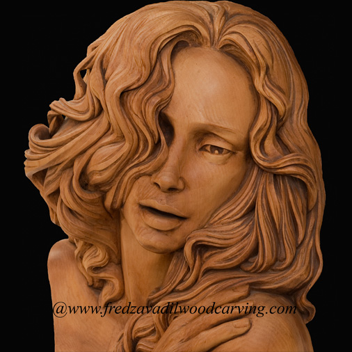 Longing, carved wood sculpture, woodcarving by Fred Zavadil