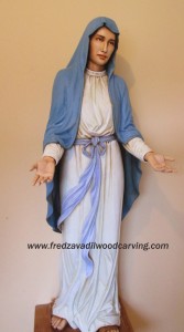 Mary, wood sculpture, carved, painted and stained, catholic sculptures by Fred Zavadil