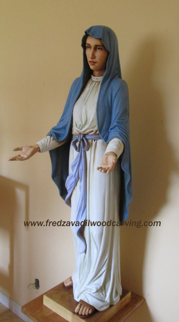 Mary, wood sculpture, religious wood carving, Fred Zavadil,