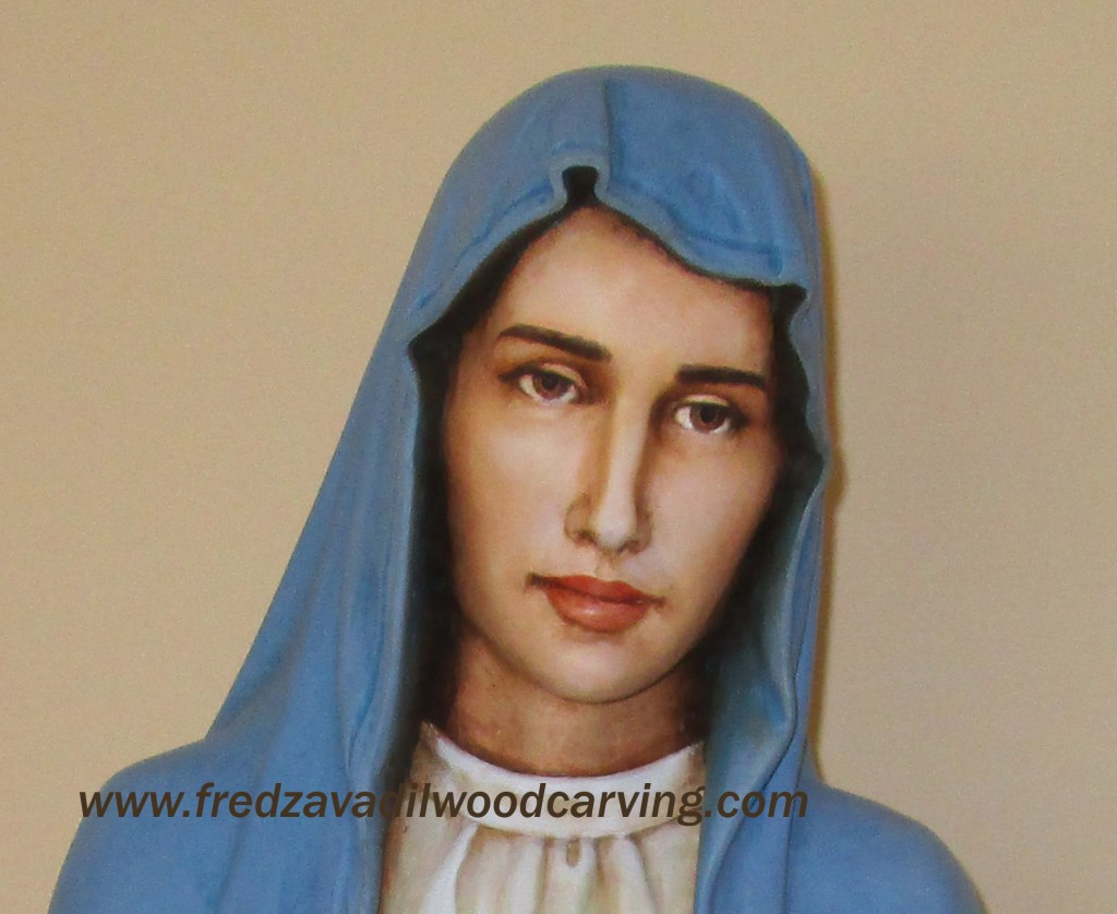 Mary, wood sculpture, hand carved, catholic statue by Fred Zavadil