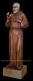 Padre Pio, wood sculpture, stained, by Fred Zavadil Wood Carving and Religious Sculptures