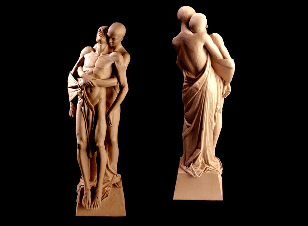 Pieta, clay sculpture by Fred Zavadil