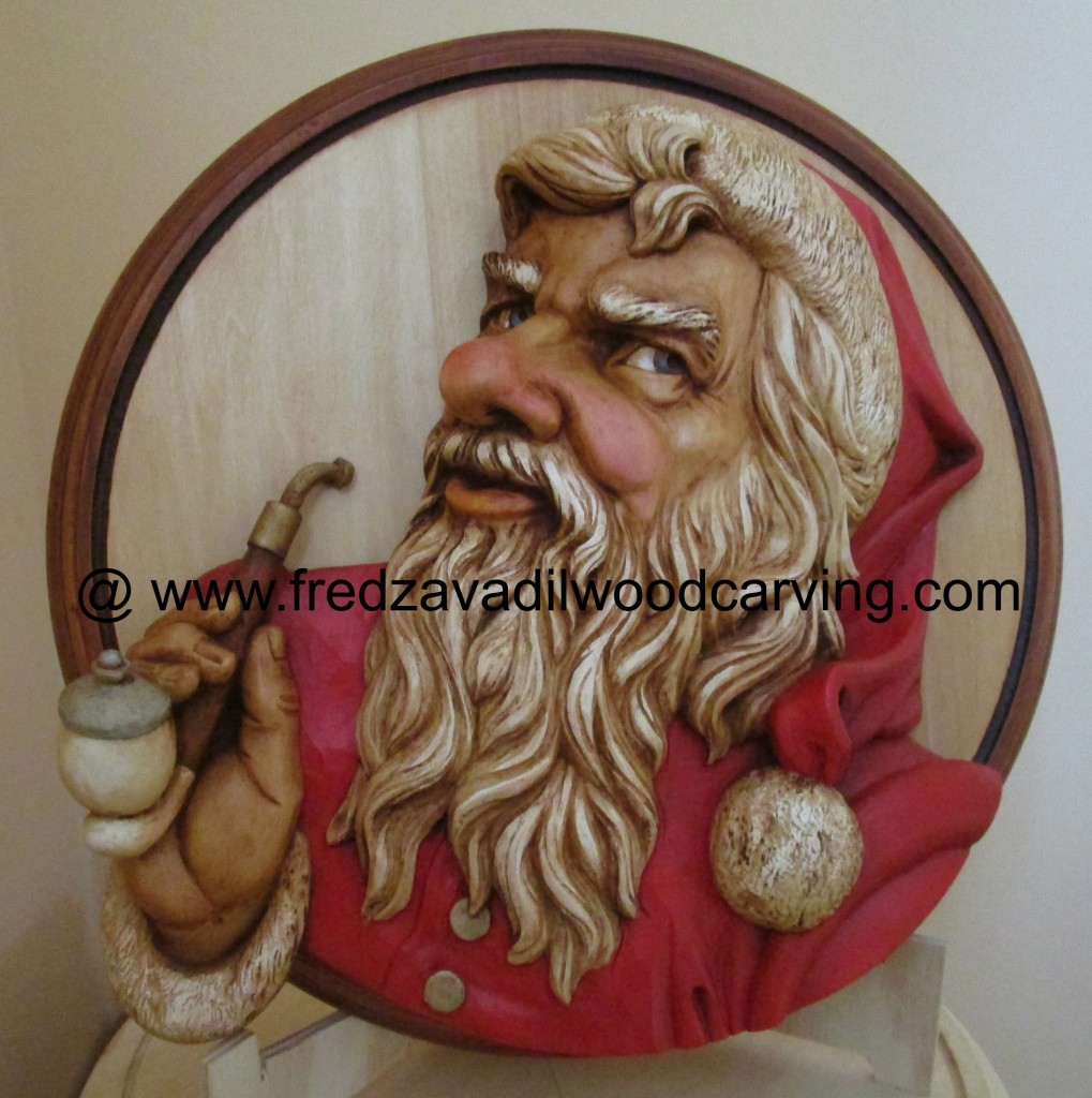 Santa Claus, Wood carving, relief, Fred Zavadil