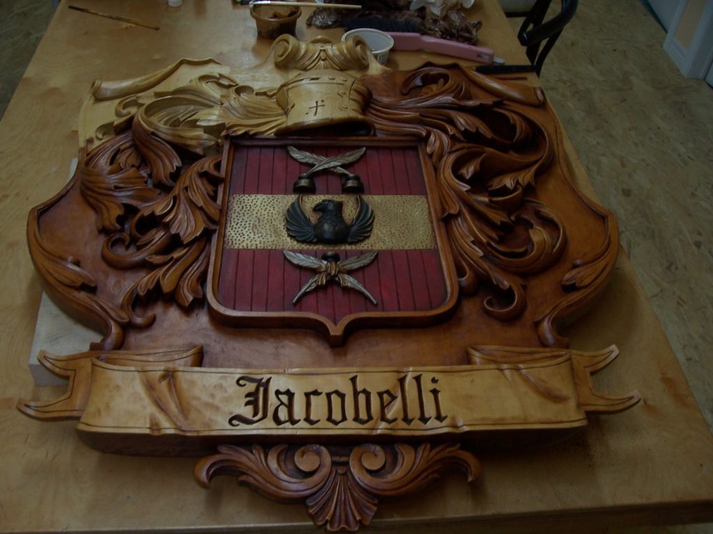 Family crest, basswood relief carving - showing how to stain and finish basswood wood carving, Fred Zavadil