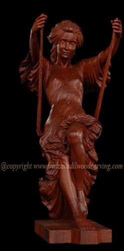 Swing, carved wood sculpture, African Mahogany