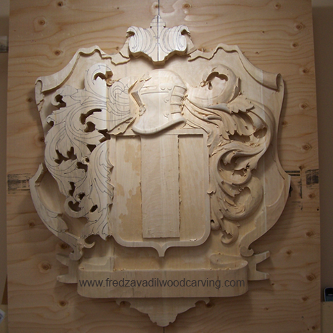 Carved family crest, basswood