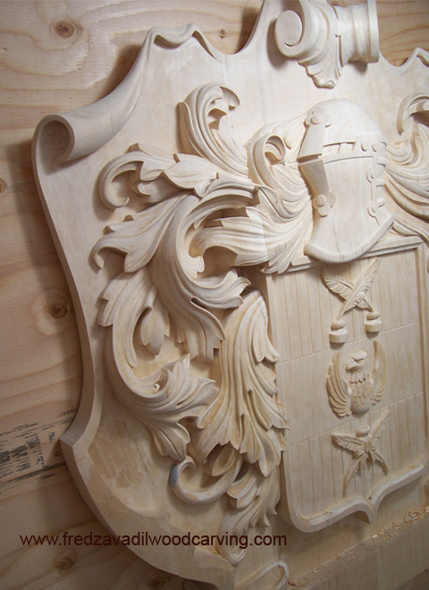 Carved family crest