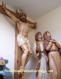 Jesus, St. John, St. Mary, custom made catholic sculptures, Fred Zavadil